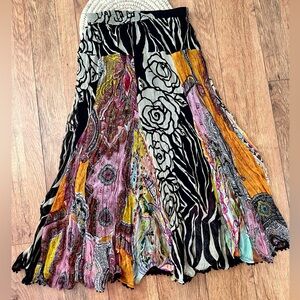 Bohemian Multicolored Mixed Pattern Pull on Lined Maxi Skirt from Anu by Natural